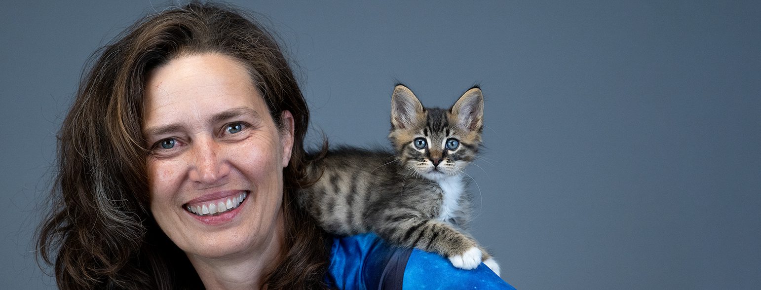 San Francisco SPCA CEO Dr. Jennifer Scarlett with shelter kitten