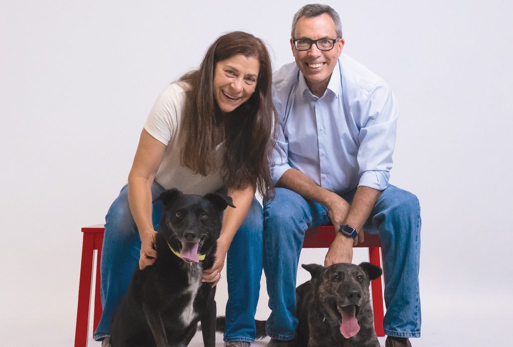 San Francisco SPCA donors Joe and Lisa Beyer with their dogs Rocco and Millie