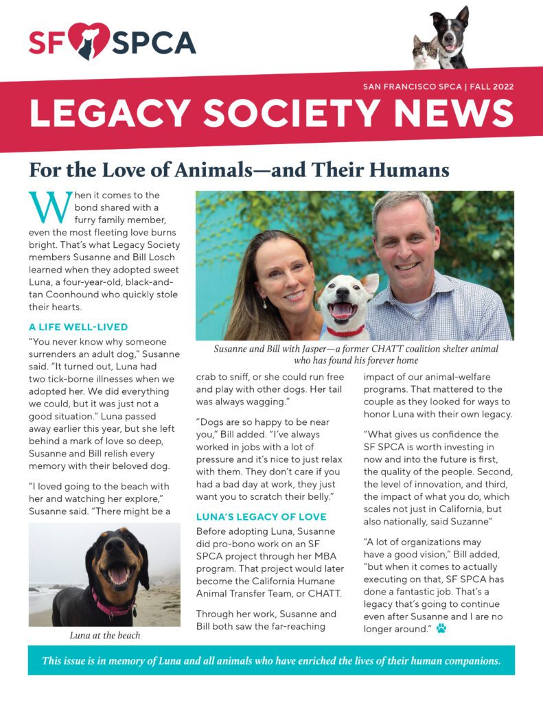 San Francisco SPCA Legacy Society News Fall 2023 Cover