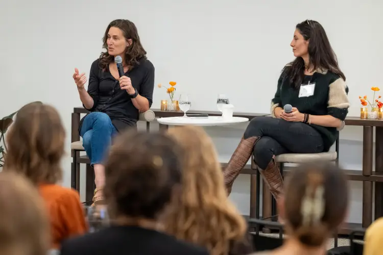 SF SPCA CEO Dr. Jennifer Scarlett and Celine Halioua, founder and CEO of Loyal, at the SF SPCA Innovator Speaker Series event.
